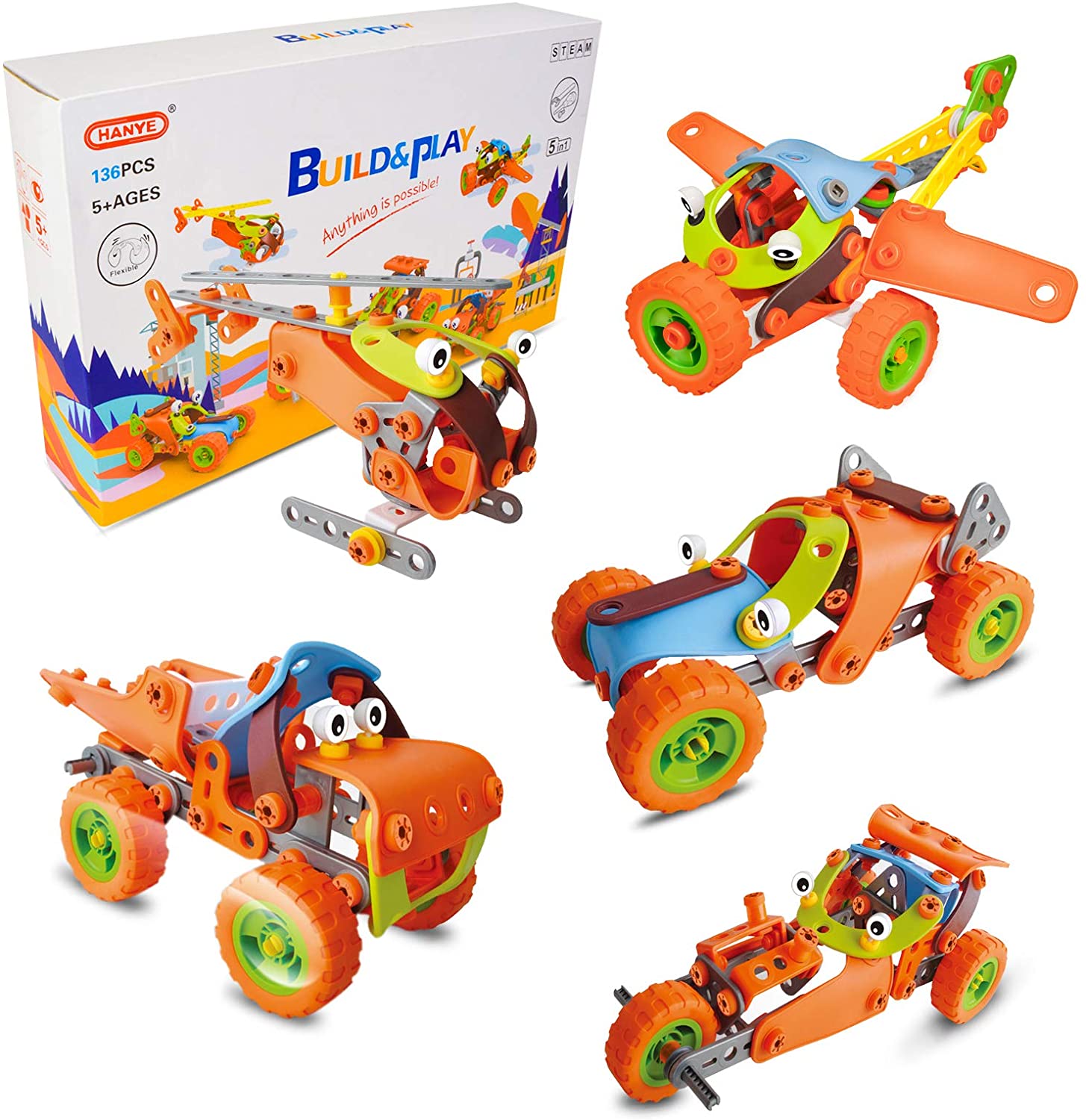 5 in 1 Educational Construction Building Toys Set for Kids (136 Pieces)