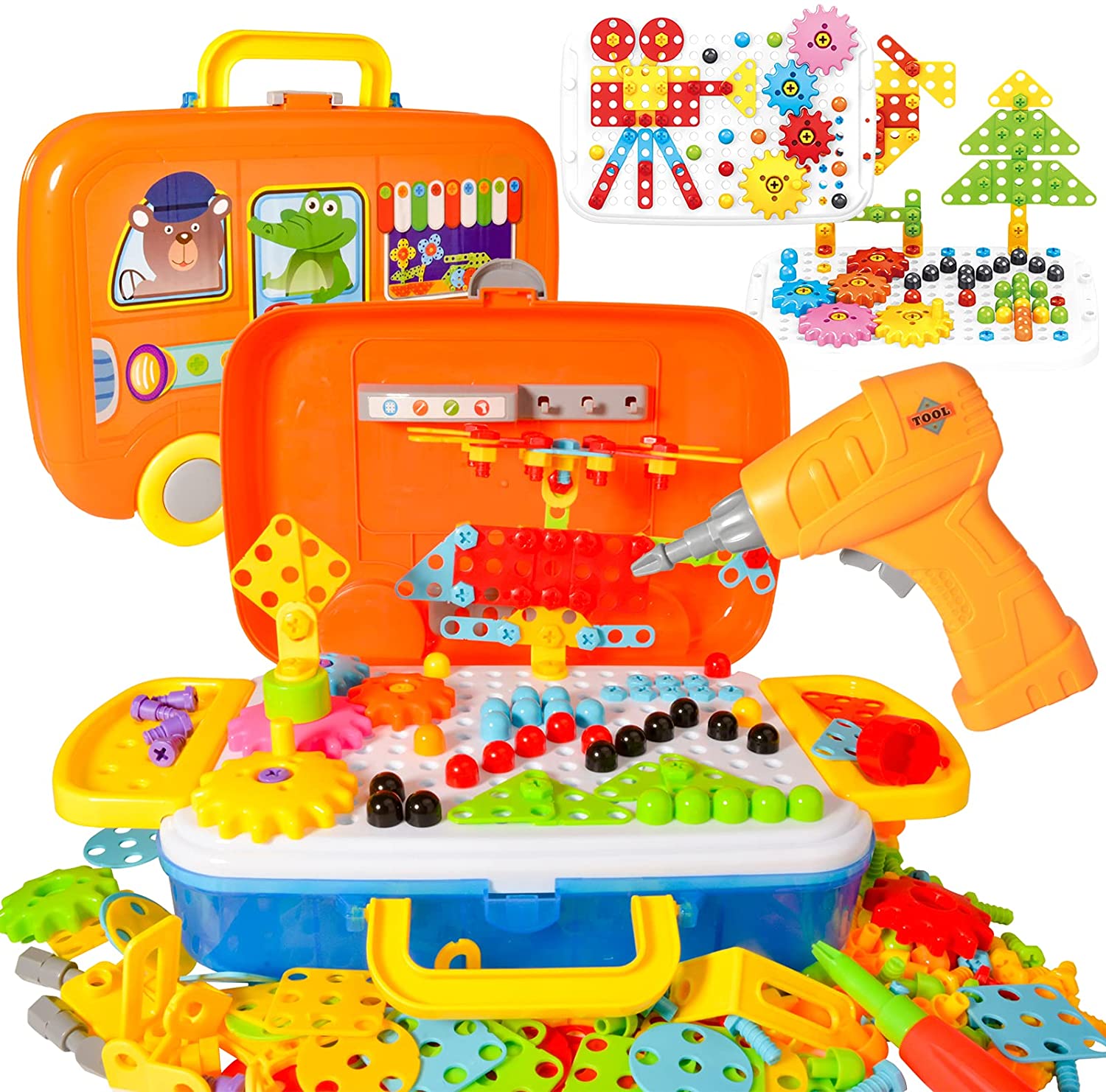 STEM Learning Toys 276 Pcs Building Block, Creative Electric DIY Drill Puzzle, 2D 3D Educational Construction Engineering Kids Tool Set, Preschool Toys Gift for Boys and Girls Ages 4-8, 8-12